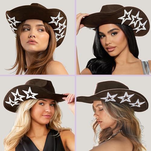 Image of Keilin Rhinestone Cowgirl Hat Disco Cowboy Hat Felt Western Nashville Bachelorette Party Hat for Teens and Adults