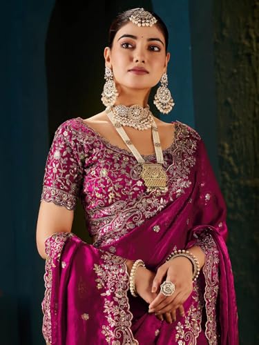 Image of SIRIL Women's Tissue Silk Sequence Embroidery Saree with Unstitched Blouse Piece