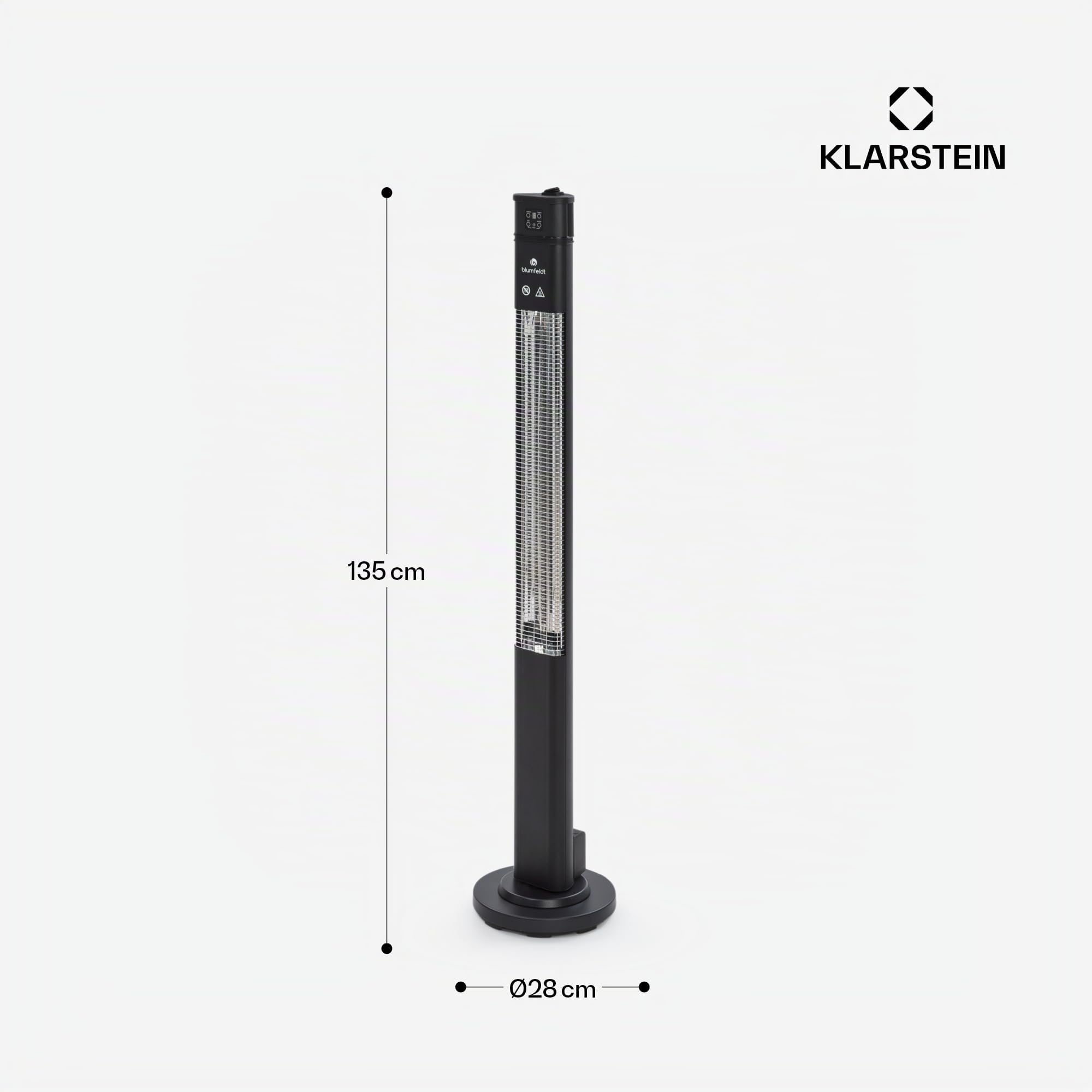 Klarstein Stufa Elettrica Basso Consumo, Colonnina Elettrica per Interno ed Esterno 2000W, Termosifone Elettrico, Pannello Radiante Infrarossi, Stufetta Con Oscillazione, IP44, No CO2