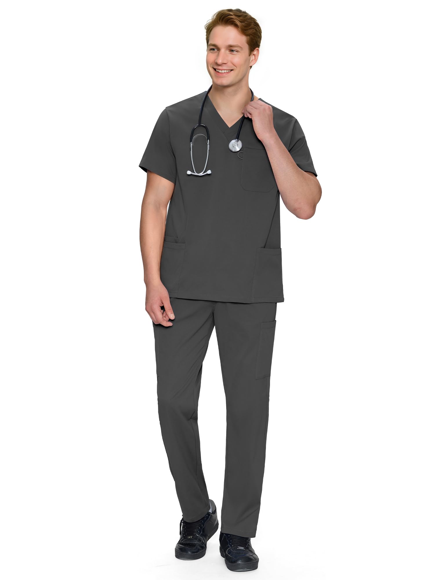 Scrubs for Men Set - V-Neck Scrub Top and Straight Leg Pants with 11 Pockets — view 6