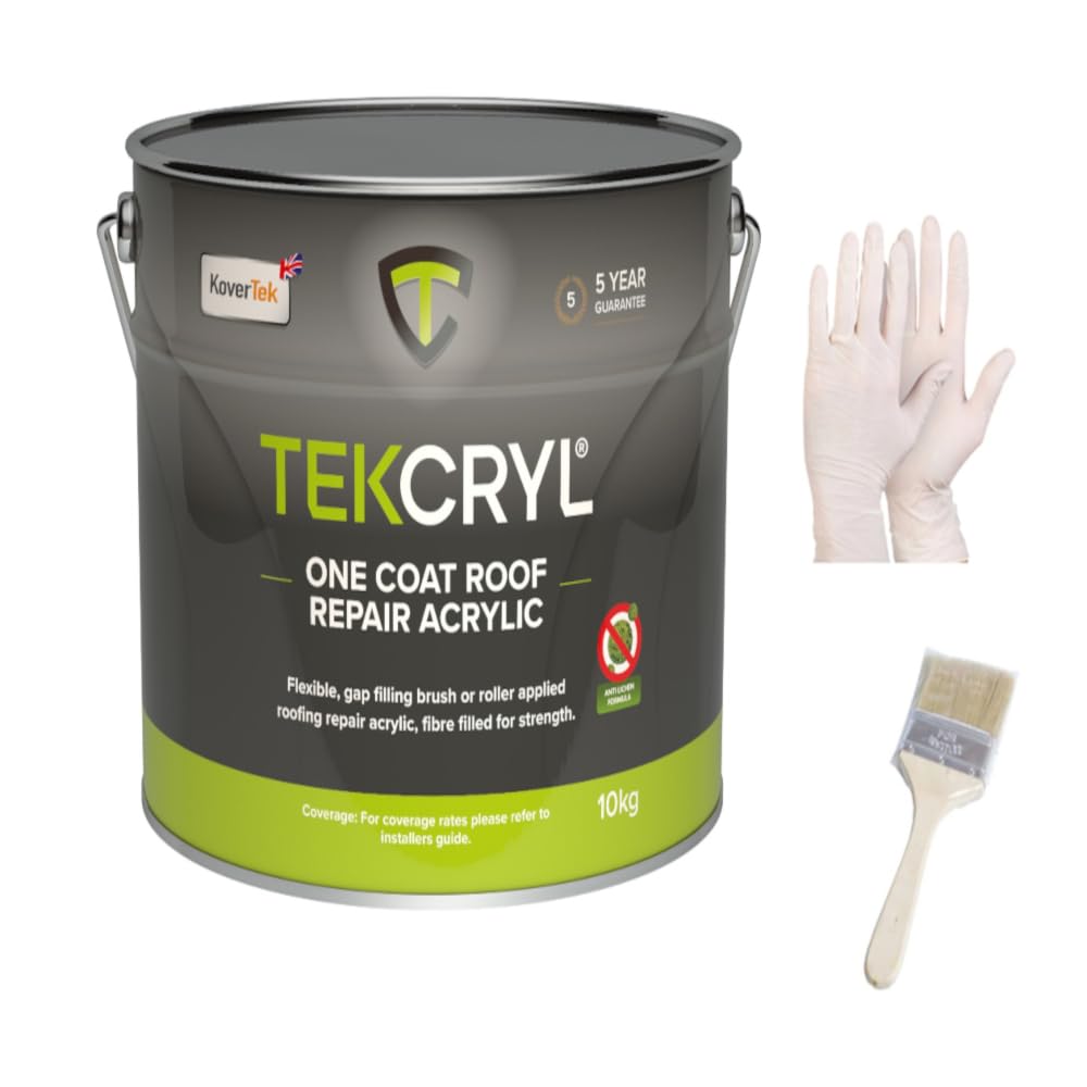 KoverTek TekCryl Acrylic Roofing - Leaking Roof Repair-Fibre Reinforced - 10kg Black Kit