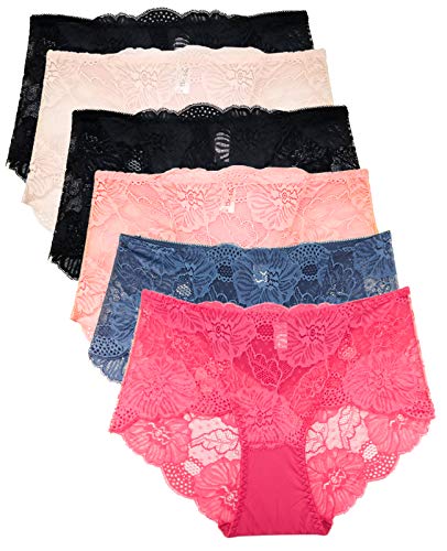 Barbra Lace Panties for Women Retro Lace Boyshort Underwear Small to Plus Size 6 Pack (2XL, Jessi)