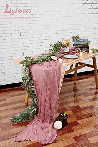 Lykoow 5 Packs 10Ft Dusty Rose Cheesecloth Table Runner, 35" X 120" Rustic Gauze Fabric Boho Table Runner, Cheesecloth Wedding Table Decor Table Cloth For Wedding Party Bridal Shower Table Decorations #TOP6