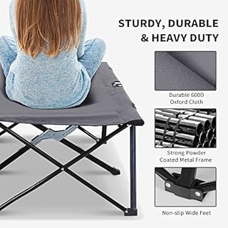 Outsunny 2 Person Folding Camping Cot for Adults, 50" Extra Wide Outdoor Portable Sleeping Cot with Carry Bag, Elevated Camping Bed, Beach Hiking, Grey