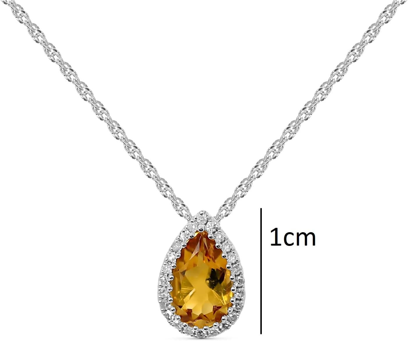 14K White Gold Genuine Citrine 3/4 Ct Pear Shaped Diamond Teardrop Pendant Necklace - Image 3