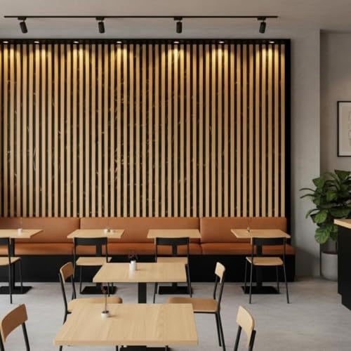 Image of Black & Gold Louver Wooden Wallpaper for Wall 45x300cm Self-Adhesive Waterproof PVC Wall Sticker for Living Room, Bedroom, TV Unit Background, Office, Hall & Home Interior Decoration