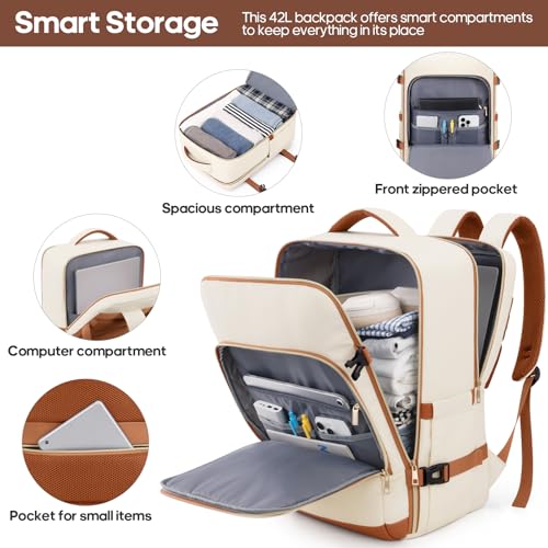 Image of UKEIN Luggage Sets 3 Piece, Carry On Luggage 20In With Spinner Wheels,PC Hardside Suitcase Set with TSA Lock,Durable Carry On Suitcase With Travel Backpack for Men (Cream, 3 piece set (BP /20inch))