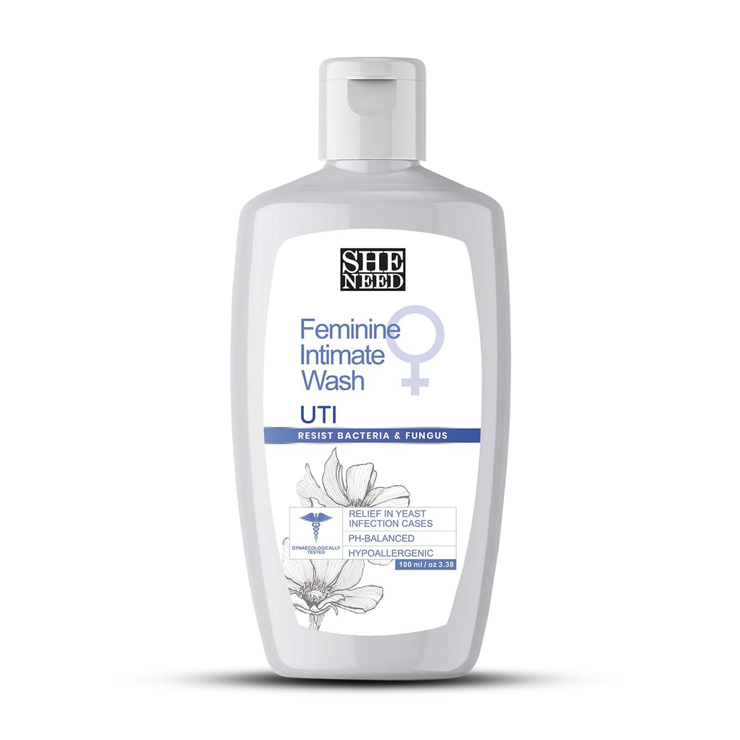 SheNeed UTI relief Feminine Intimate Wash - Reduces Yeast Infection, Protects Against UTI And Itching With Ph-3.5. 100% Natural with Thyme Extracts And Tea Tree Oil - 120 ML