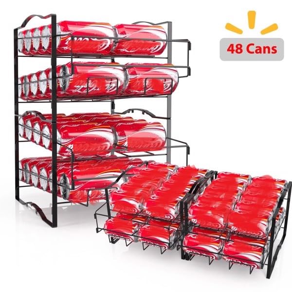 Refrigerator Stacking Can Dispensers, 4 Tiers Can Organizer Rack, Can Dispenser for Kitchen Cupboard Cabinet,Stackable Can Rack Organizer, Can Holders, Set of 2 Stackable Beverage Dispenser Rack