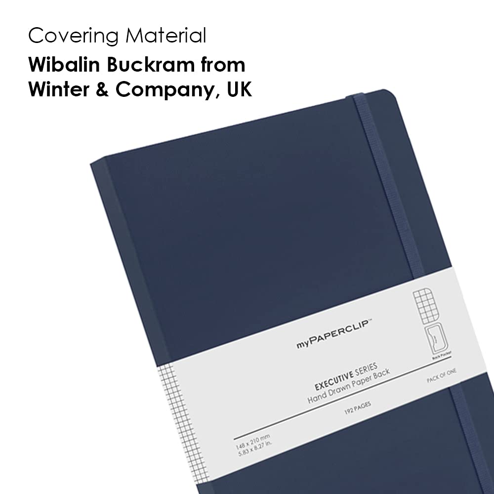 myPAPERCLIP Cuaderno de la serie ejecutiva, encuadernación con sección de hilo y parte trasera de papel dibujado a mano, cuaderno para regalo, cuaderno de papelería, A5, cuadros, 192 páginas, 80 g/m²,