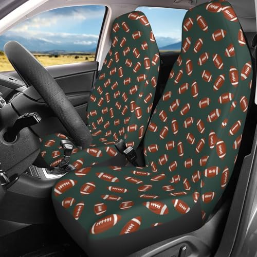 Flat American Footballs 2 Pcs Car Seat Covers Set Vehicle Front Seat Protector Auto Interior Accessories Protetors Car Mat Covers Universal fit Most Car SUV Van Truck3