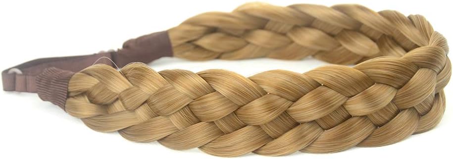 BOBIYA 5 Strand Synthetic Hair Braided Headband Classic Chunky Wide Plaited Braids Elastic Stretch Hairpiece for Women Girl (Golden Blonde) - Image 3