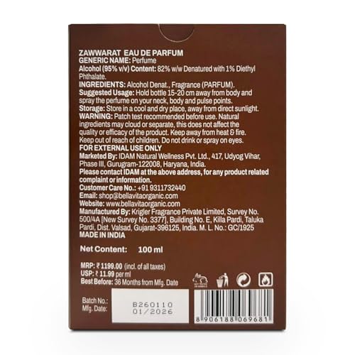Image of BELLAVITA ZAWWARAT | Dubai Crafted | Perfume For Man | 100ml | 25% Perfume Oil Concentration | Bergamot, Coffee, Tonka & Musk | Premium Long Lasting Fragnance