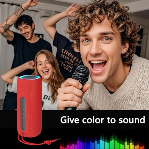 Image of PEICHENG Bluetooth Speaker, Portable Wireless Clear Loud Stereo Sound IPX5 Waterproof with RGB Lights BT5.3 Long Playtime TWS Pairing,for Home Party Outdoor Beach,Great Gift Choice (Red)