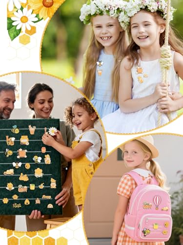 Image of JUNEBRUSHS 28PCS Bee Enamel Pins Cute Yellow Honey Brooch Pins for Bee Theme Birthday Party Classroom Favor Supplies Exchange Gift Clothes Hat Accessories