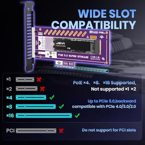 Image of ZORBES PCIe 5.0 X4 to M.2 NVMe Adapter Card for Gen5 SSDs, 128Gbps PCIe 5.0 x4 /x8 /x16 Slot, High-Speed SSD Expansion Card for Gaming /Workstation PCs, Supports 2230 /2242 /2260 /2280 NVMe SSD