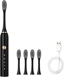 Escova De Dentes Elétrica Recarregável PRO USB | 5 Modos – Cabeças Extras, Limpeza Profunda Gengivas & Anticárie