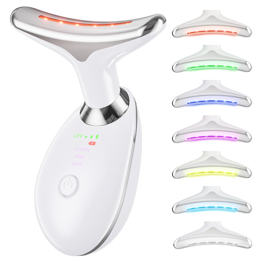 Neck and Face Massager, 7- in -1 Face Sculpting Tool for Skin Care and with Vibration, Thermal(White)