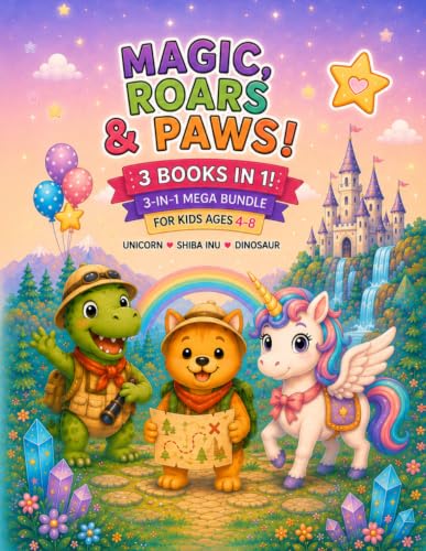 MAGIC, ROARS & PAWS! (3-IN-1): Unicorn, Shiba Inu & Dinosaur Coloring Book Bundle for Kids Ages 4-8 (Cute Adventures Coloring Book Bundles) image 2