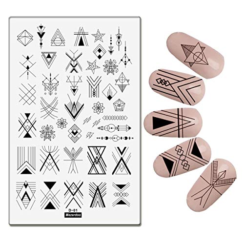 1Pcs Geometric Moon Star Nail Art Stamping Plates Marine Sea French Style Manicure Stamping Template English Letter Image Plates Nail Stamp Plate Reusable Nail Print Stencil (D-01) #TOP22