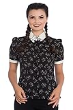 Hell Bunny Matou Meow Cat Collar Kitten Blouse Vintage Retro Punk Top Shirt - Black (2XL)