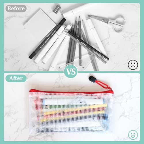 Image of 9pcs Small Zipper Pouch, 8.1x4.8 Inches Plastic Pencil Bags, 9 Colors Waterproof Zip File Bags, Small Mesh Bags for Classroom Home Organization, Office Appliances, Cosmetics Travel Storage