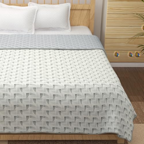 Image of Story@Home Dohar Double Bed Cotton 100% | 150GSM 225 x240 cm Quilt AC Blanket for Summer | AC Comforter Double Bed |White & Grey, Abstract Reversible Design Duvet | All-Season Blanket