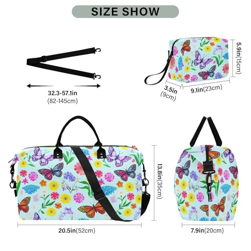 Colorful Butterfly Flowers Blossom Travel Duffel Bag for Men Women with Makeup Bag Weekend Overnight Carry On Bags for Traveling Gym Workout3
