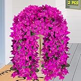 Alotiki Artificial Bougainvillea Flowers for Outdoor Plant,2 pcs Faux Hanging Flowers Bougainvillea for Outside Decoration,Fake Silk UV Resistant Vines for Front Door Porch(Fuchsia)