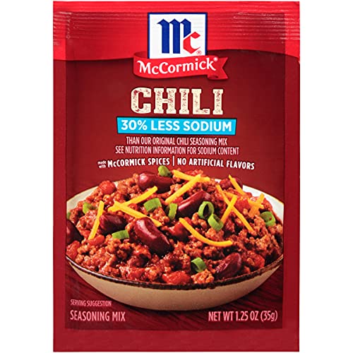 McCormick 30% Less Sodium Chili Seasoning Mix, 1.25 Ounce (Pack of 12) (Package May Vary)