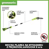 Greenworks G40PSF Akumulatorowa Pilarka na Wysięgniku, Ostrze 20cm, Szybkość Cięcia 8m/s, 3,64kg, Automatyczna Olejarka, Zbiornik Oleju 80ml, Zasięg 2.58m BEZ Baterii 40V i Ładowarki