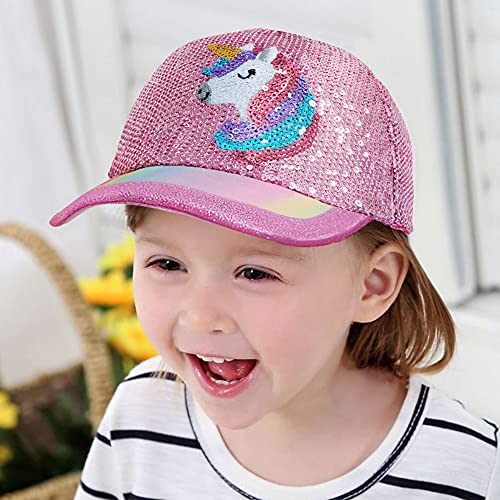 Image of Girls Baseball Hat Kids Cotton Hat Trucker Sun Hat Adjustable Toddler Baseball Cap Beach Hat for Toddler Girls 1-10 Years, Sequins Uni, 6-8 Years