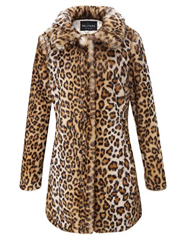 Bellivera Faux Fur Jacket Coat Womens Leopard Sexy Faux Fur Jacket Coat Long Sleeve Winter Warm Fluffy Parka Overcoat Outwear Tops Leopard Small