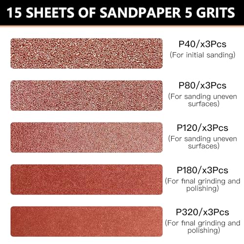FEIHU Aluminiumoxid-Schleifbänder 15 Stück 75 x 510 mm Schleifband. zum Polieren Metall, Holz.jeweils 3x40/80/120/180/320 Körnung,Schleifpapier für Band-Schleifer/Schleif-Maschinen