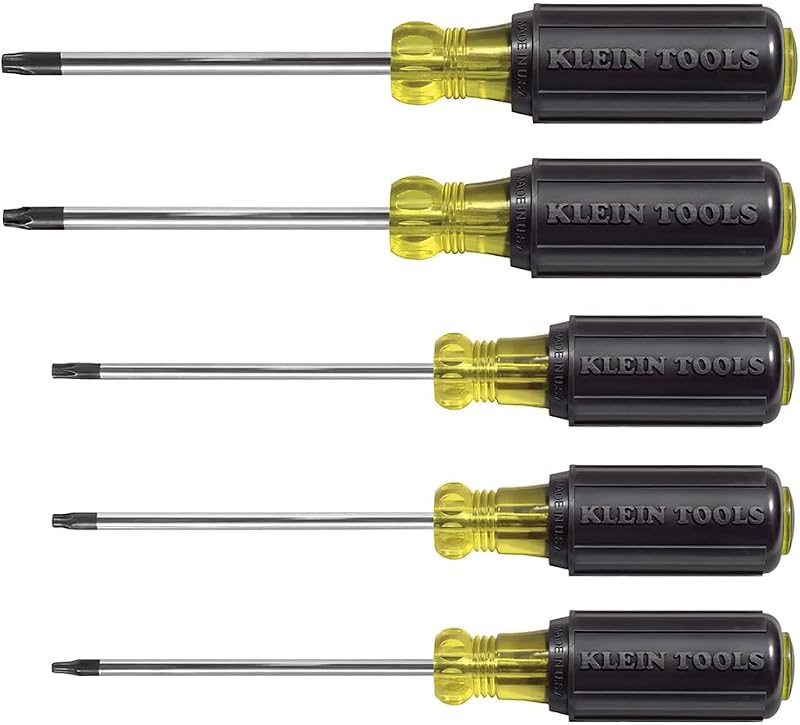 Klein Tools 19555 TORX Cushion Grip Screwdriver Set, Made in USA, T15, T20, T25, T27 and T30 Tip sizes, 5-Piece