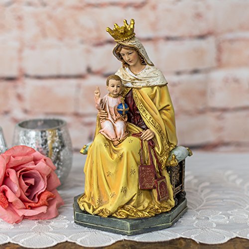 Roman Our Lady of Mt. Estatueta de estátua de mesa com pedra de resina de 20 cm Carmel with Child