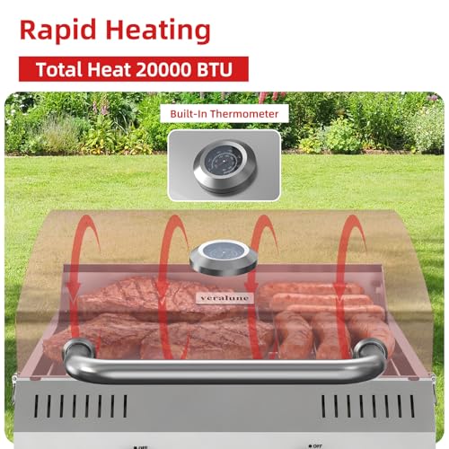 Image of Veralune Tabletop Gas Grill, Small Propane Grill, Portable 2 Burner Gas Grill, Locking Lid, 20,000 BTUs, Built-in Thermometer, Stainless Steel
