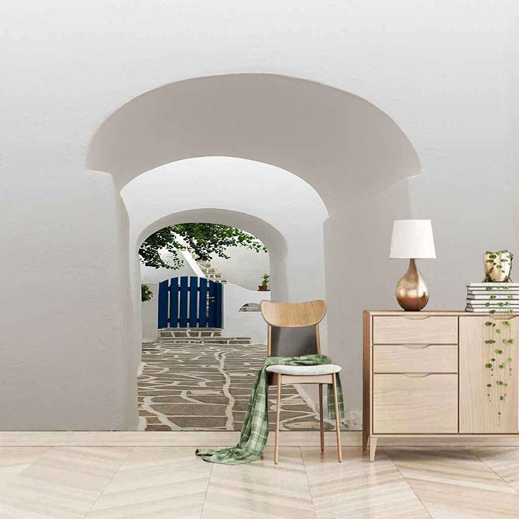 Toile murales chambre effet 3D design architectural blanc épuré