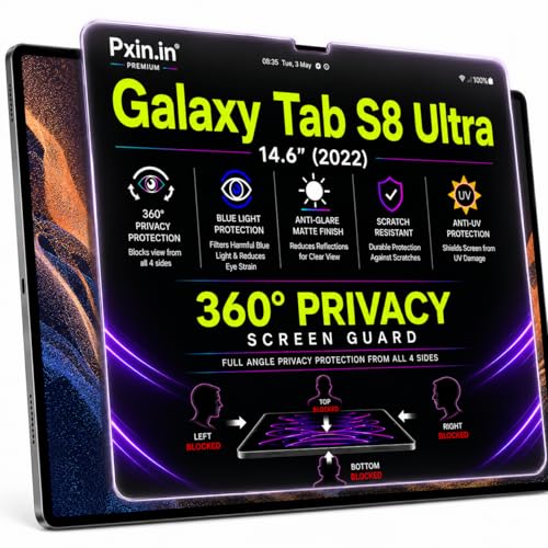 Image of Pxin 360 Pro Privacy Screen guard compatible with Samsung Galaxy Tab S8 Ultra | Anti Glare | Anti UV | Anti Blue | Anti Reflection | Privacy Filter | Unbreakable Build