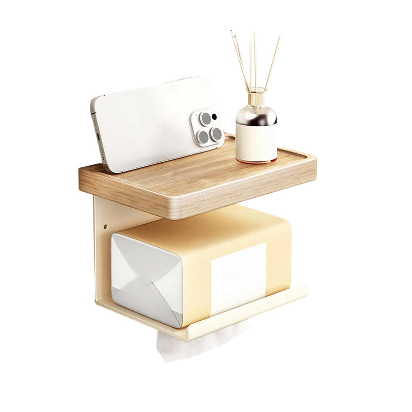 Glifora Wall Storage Rack - Strong Load-Bearing Wall-Mounted Organiser with Rounded Paper Outlet, Smooth Pull-Out, Multifunctional Wood and Metal Bathroom Shelf