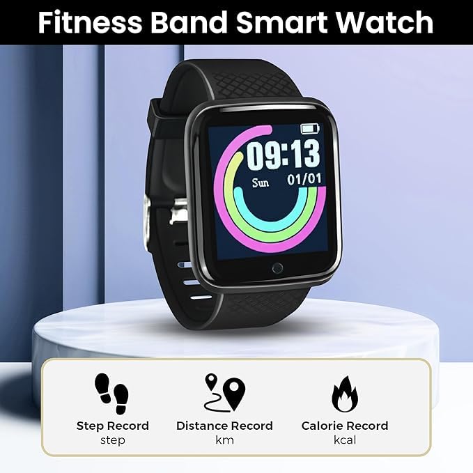 Image of Smart Watch with Fitness Tracker, 1.7 Inch Touch Screen, Heart Rate Monitor, Black Sports Band, Digital Display, Bluetooth Compatible