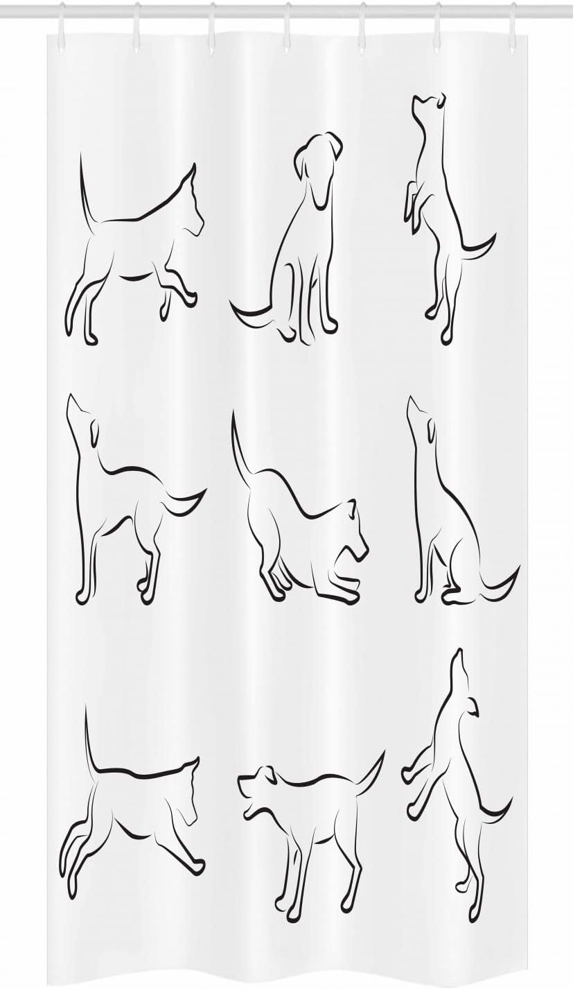 Ambesonne Dog Stall Shower Curtain, Digital Sketches of a Puppy Moving Around Scratching Simple Life Style Work, Fabric Bathroom Decor Set with Hooks, 36" W x 72" L, White Black
