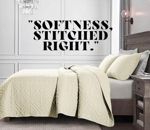 Image of VAS COLLECTIONS 280 TC Quilted Cotton King Bedspread Set, Ultrasonic Bed Cover with 2 Pillow Covers, Soft Breathable Lightweight All-Season Bedding, 90x100 in (228x254 cm) (Beige)