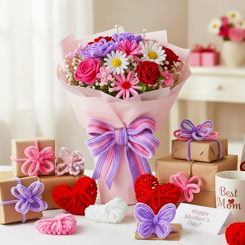 Image of Caydo 200 Pieces Pink Pipe Cleaners 6 mm x 12 inch, Creative Crafts Decorations in 4 Colors for Mother's Day Decorations (Red, Pink, White, Purple)