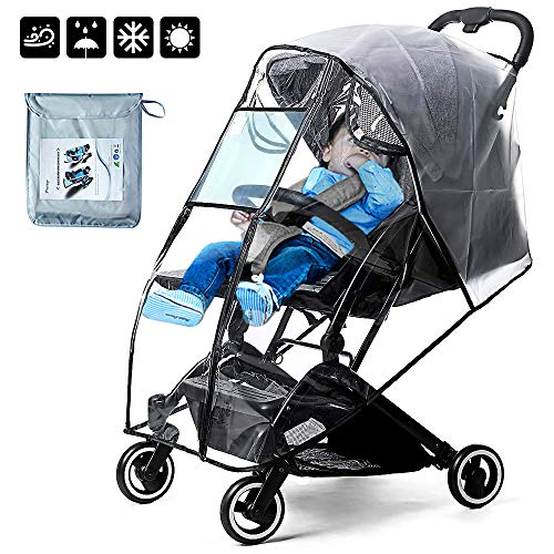 HEARTST ベビーカー用レインカバー フロントオープン ホコリよけ 防水 散歩 お出か 雨よけ 梅雨 防寒 視力保護窓採用 通気性のメッシュ窓ベルクロ固定 虫除けカバー付き 簡単装着 赤ちゃんグッズ (黒, タイプ A)