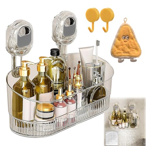 DENGWANG No-Drill Bathroom Suction Storage Box Large Capacity & Strong Load-Bearing 2026 New Corrugated Suction Cup Storage Holder Bathroom Shelves No Drill (1PC-White)