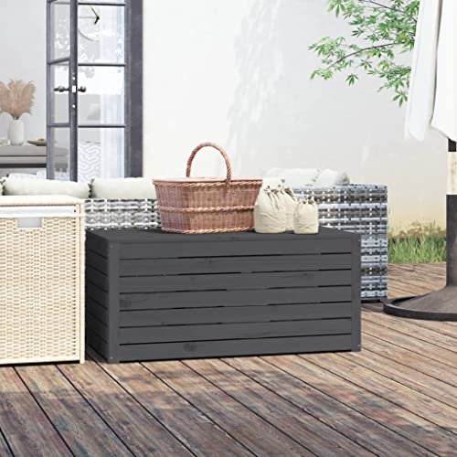 Genérico Baúl de jardín Madera Maciza de Pino Gris 101x50,5x46,5 cm, Cajas de almacenaje para Exteriores Gris,823950