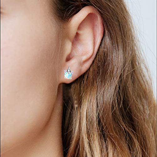 Unicorn Earrings For Girls, Hypoallergenic Sterling Silver Earrings For Kids Arskro Small Tiny Cute Fire Opal Stud Earrings Jewelry Gifts For Sensitive Ears Little Teen Girl #TOP1