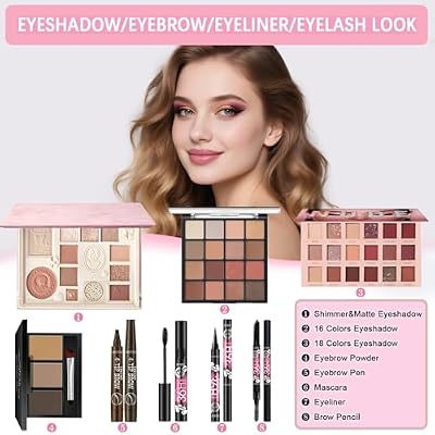 All in One Makeup Kit Makeup Set for Women Full Kit, Make Up Gift Set for Women Teens Girls, Makeup Essential Bundle Includes Eyeshadow Foundation Lipsticks Mascara Eyeliner Cosmetic Brush Set