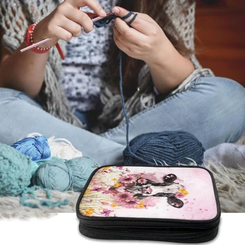 Image of Cow Crochet Hook Case Lightweight Flower Crochet Organizers and Storage Soft for Travel Outdoors Home Easy to Carry